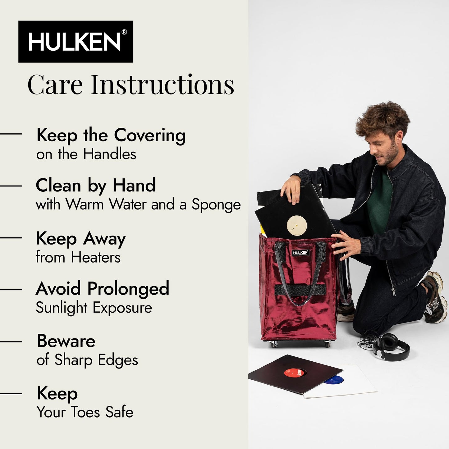 HULKEN (Small, Cosmic Red) Reusable Grocery Bag On Wheels, Shopping Trolley, Rolling Tote, Zipper Closure, Lightweight, Carries Up to 66 lb, Folds Flat