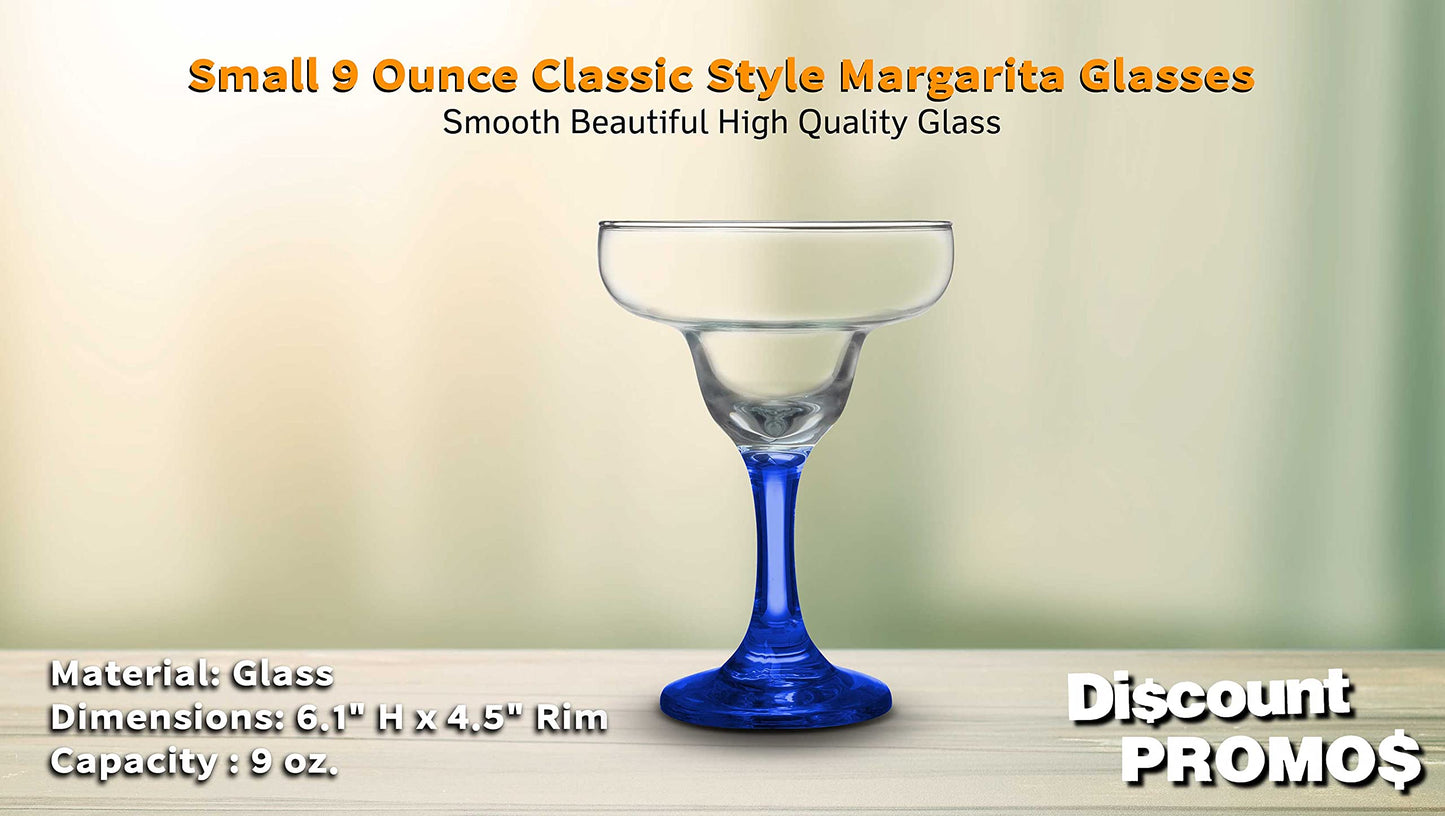 DISCOUNT PROMOS 10 Margarita Glasses Set, 9 oz. - Classic, Smooth, Barware, Glassware - Blue