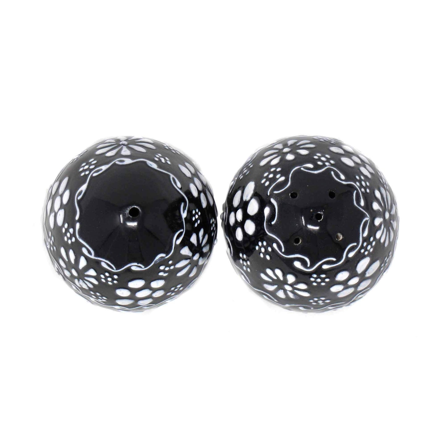Global Crafts Encantada Handmade Hand-Painted Authentic Mexican Pottery, Salt and Pepper Shaker Set, Ink Collection, Black and White, (MC085I-K2)