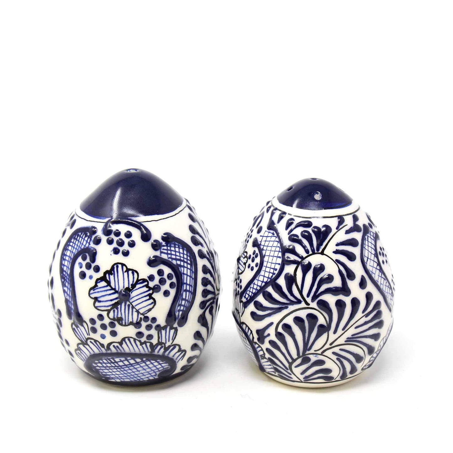 Global Crafts Encantada Handmade Hand-Painted Authentic Mexican Pottery, Salt and Pepper Shaker Set, Blue Flower (MC085F-K2)