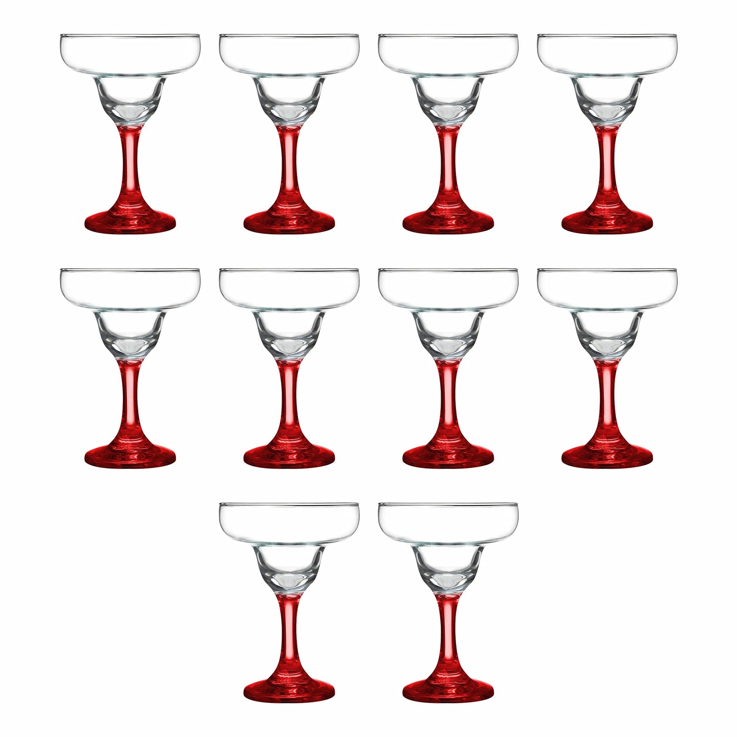 DISCOUNT PROMOS 10 Margarita Glasses Set, 9 oz. - Classic, Smooth, Barware, Glassware - Red