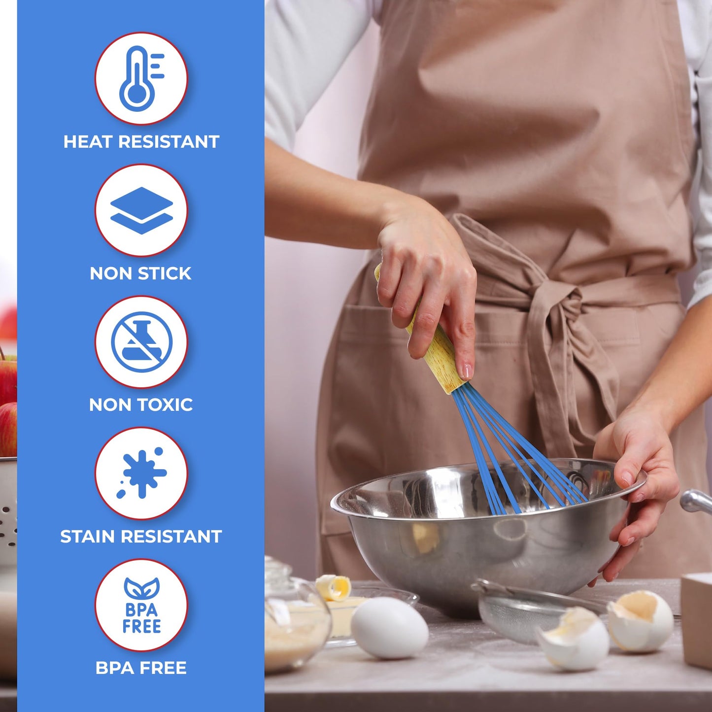 Blue 50-Piece Silicone Kitchen Utensils Set - Mothers's Day Gifts for Mom Wife Complete Kitchen Set 800°F Heat-Resistant Non-Stick Premium Silicone Cooking Utensils W Wooden Handles Gifts For Mothers