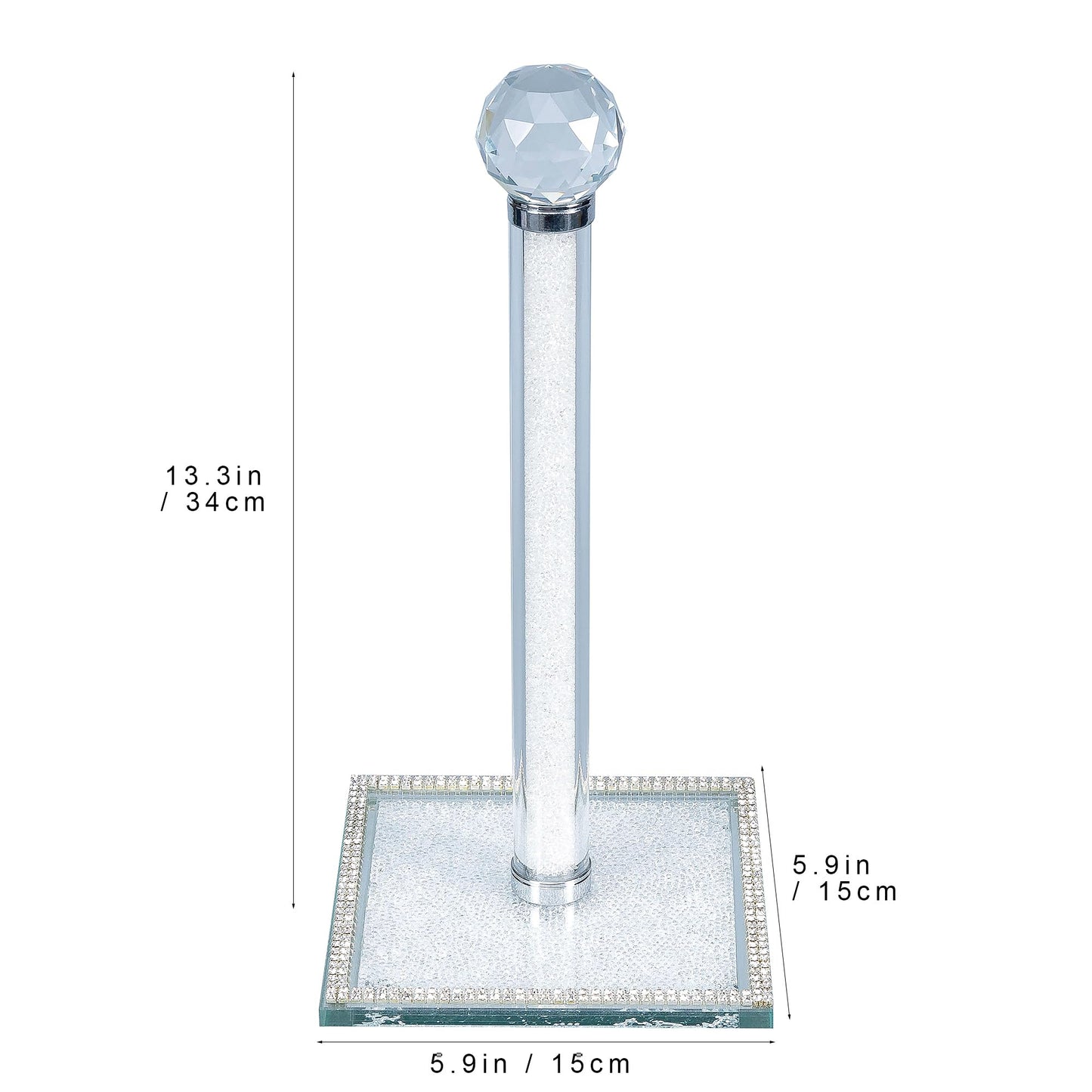 Hochance Clear Crystal Standing Paper Towel Roll Holder Countertop Weighted Rack,Glam Cute Bling Rhinestone Jeweled Diamonds Modern Decoration Christmas Housewarming Gifts for Kitchen Home Bar