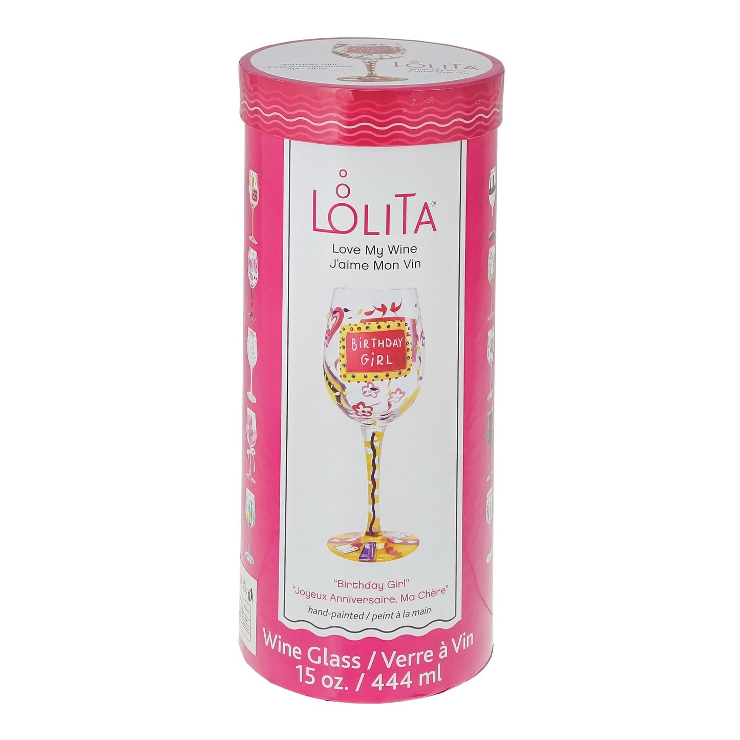 Lolita Birthday Girl Artisan Painted Wine Glass Gift, Multicolor, 1 Count (Pack of 1)