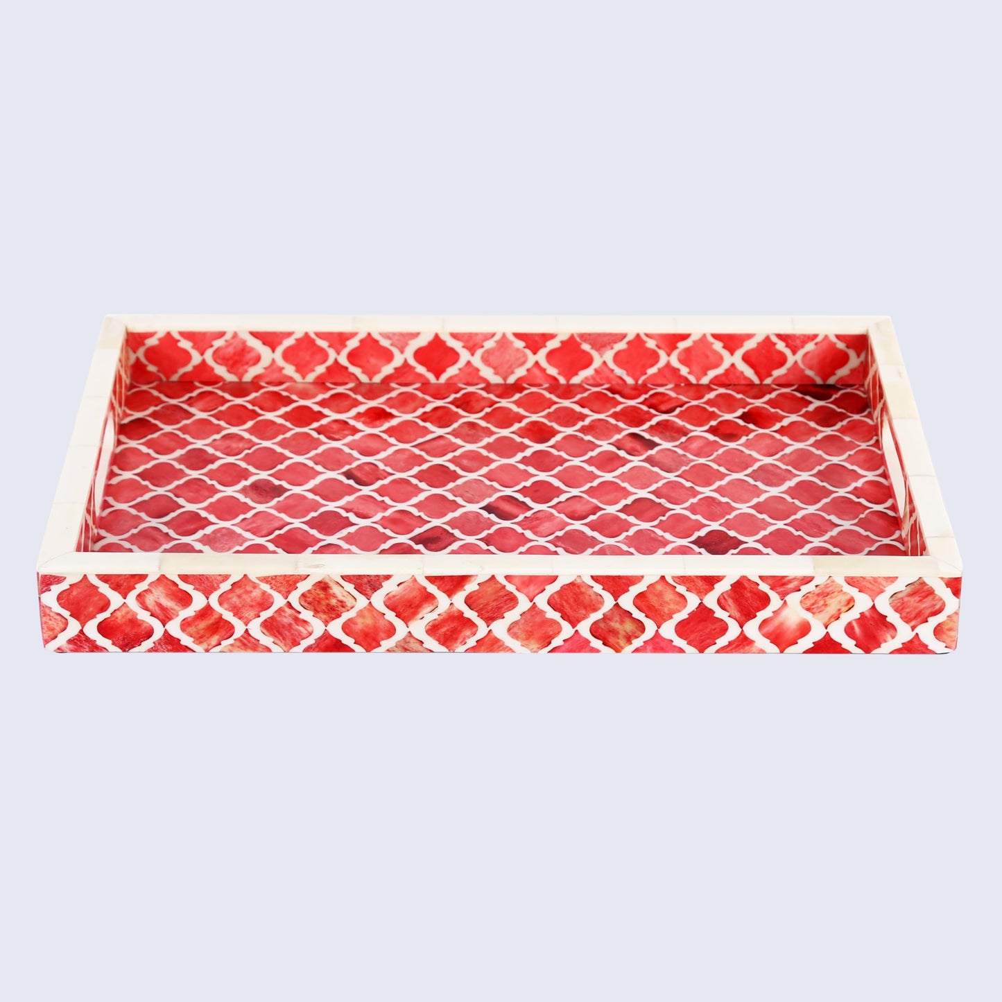 Chic Red Moroccan Pattern Inspired Decorative Trays 11x17 - Chic Red Centerpiece, Versatile Ottoman Tray for Modern Home Decor, Artistic Kitchen Serving Tray, Tray for Living Room