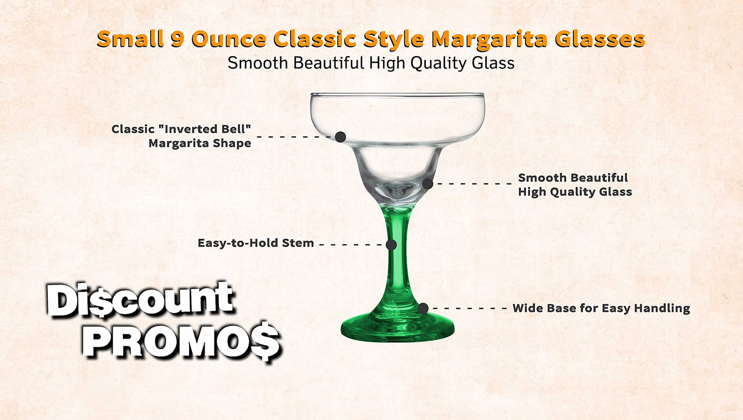DISCOUNT PROMOS 10 Margarita Glasses Set, 9 oz. - Classic, Smooth, Barware, Glassware - Green