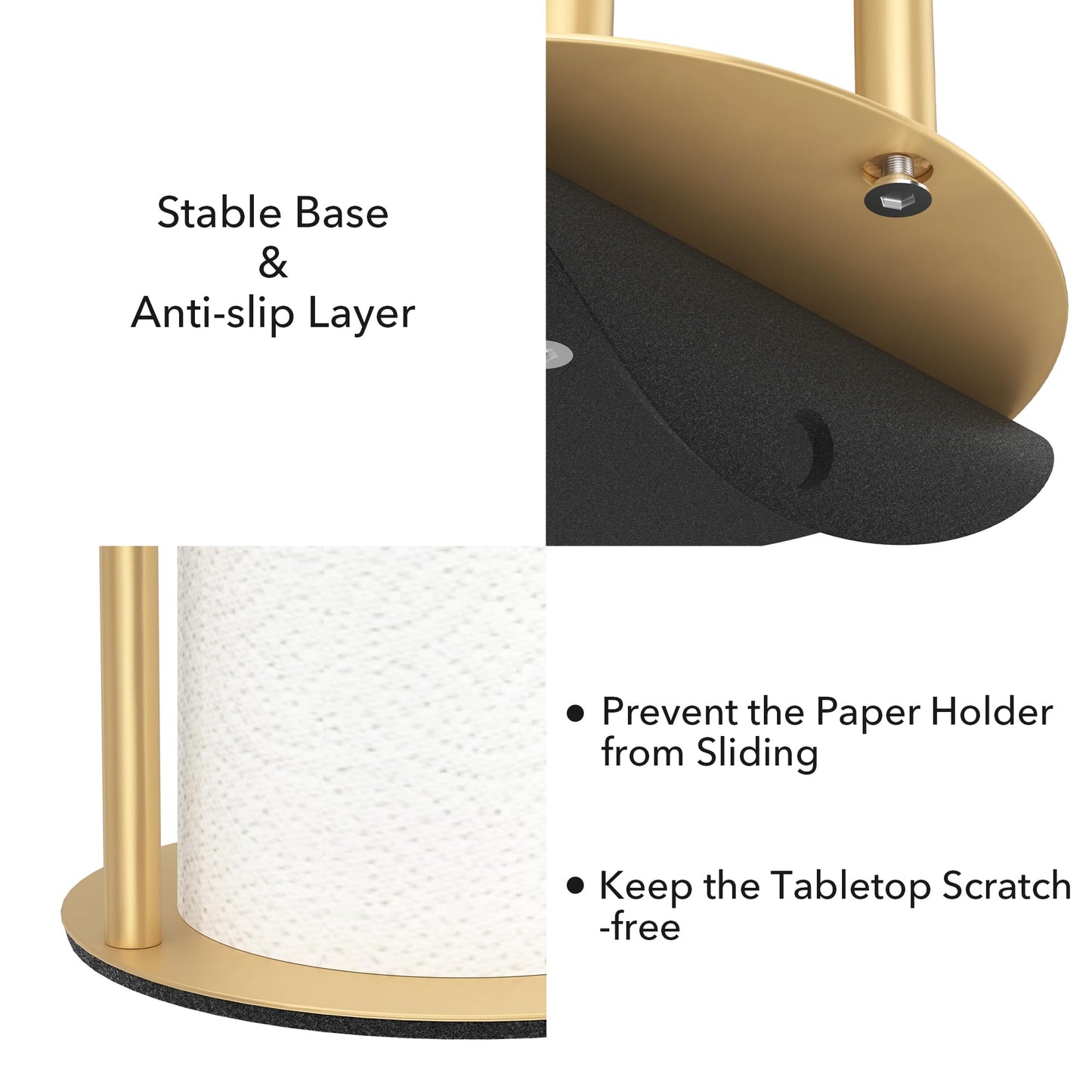 Paper Towel Holder Gold Kitchen Roll Holder, Premium Stainless Steel Paper Towel Holder for Kitchen Roll Organize, Countertop Roll Dispenser with Weighted Base