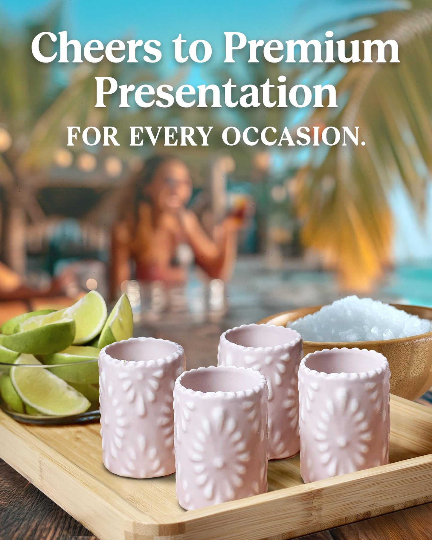 MEZCASA Talavera Shot Glasses — 100% Handmade Ceramic Tequila Shot Glasses with Talavera Mexican Pottery Design — Perfect Tequila Gifts for Women & Men for Any Occasion (BLUSH PINK| SET OF 4)