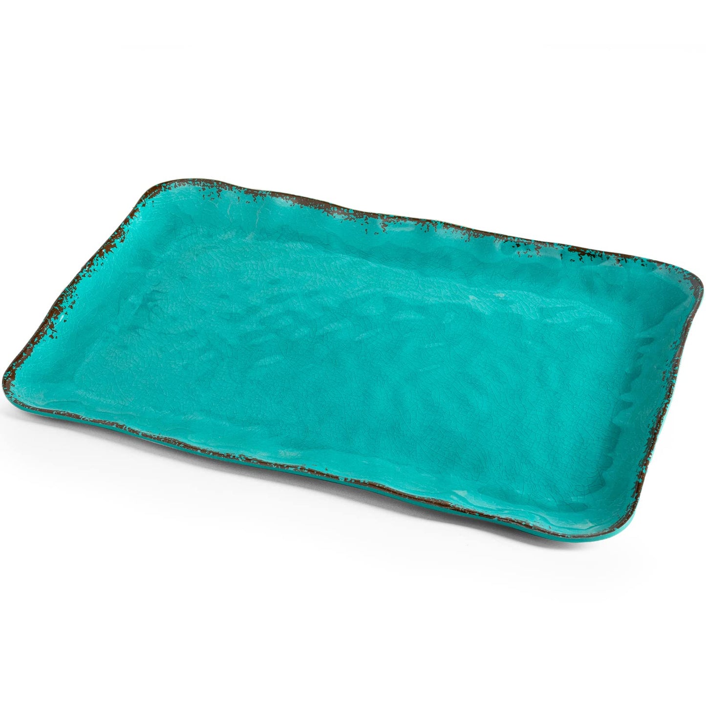Teal Vintage Trim Melamine Serving Tray Set, Rectangular Large Serving Trays/Platters Set for Serving Food, BPA Free Food Serving Platters and Trays, Set of 2, 17.5"x 10", Teal