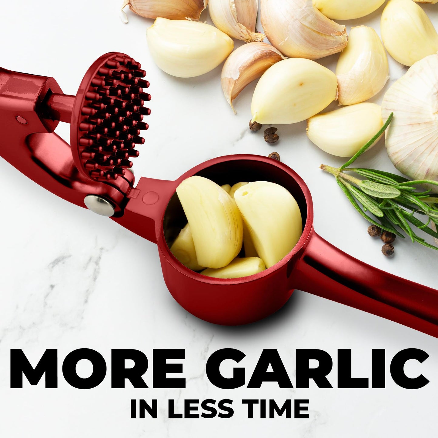 Zulay Kitchen Large Premium Garlic Press Set - Bigger Bowl for Bigger Garlic - Rust Proof and Dishwasher Safe Garlic Mincer Tool - Easy-Squeeze, Easy-Clean Silicone Garlic Peeler and Brush (Red)