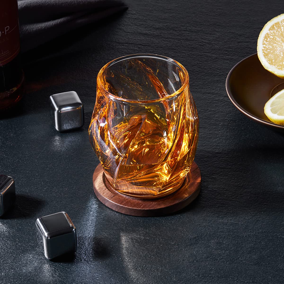 ANBFF Whiskey Glasses Set of 2, Rocks Glass, 8.5 OZ Drinking Glasses, Creative Twisted Crystal Old Fashioned Cocktail Glass Tumbler for Bourbon, Scotch, Tequila, Cognac, Rum