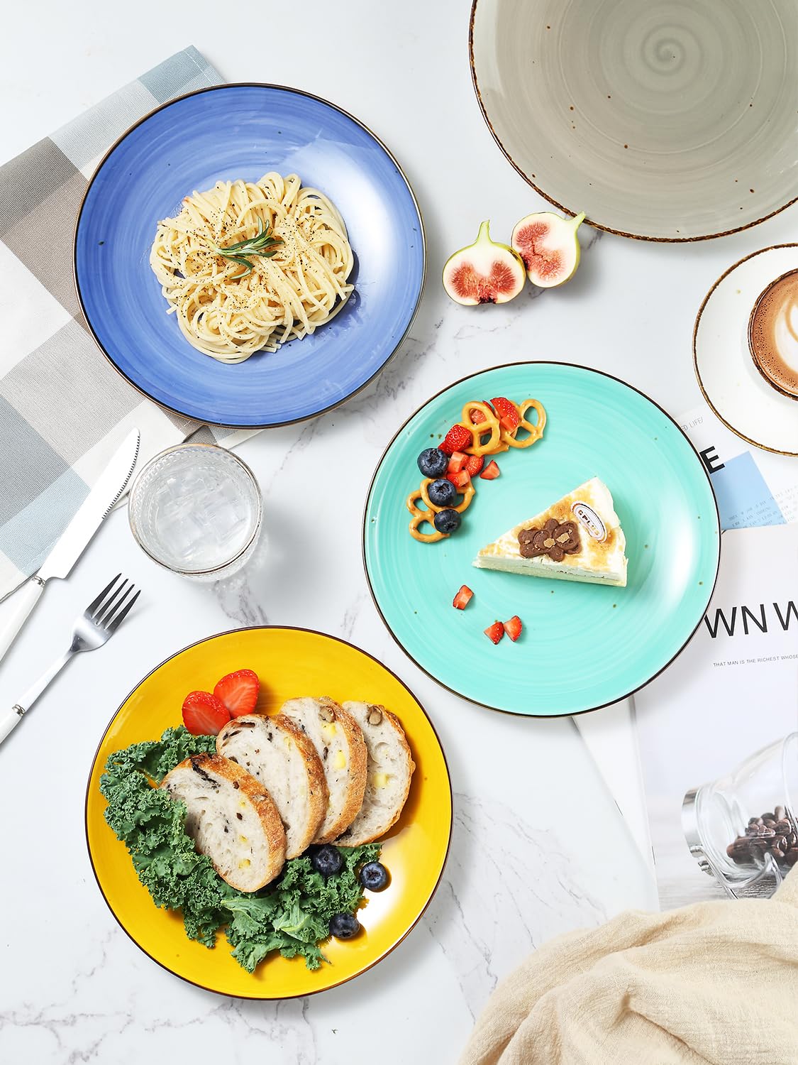 Yedio Dinner Plates, 10.4 Inch Porcelain Plates for Salad, Dessert, Appetizer, Pasta, Kitchen Serving Round Dishes, Microwave, Oven, Dishwasher Safe, Modern Colorful, Hand Painted, Set of 6