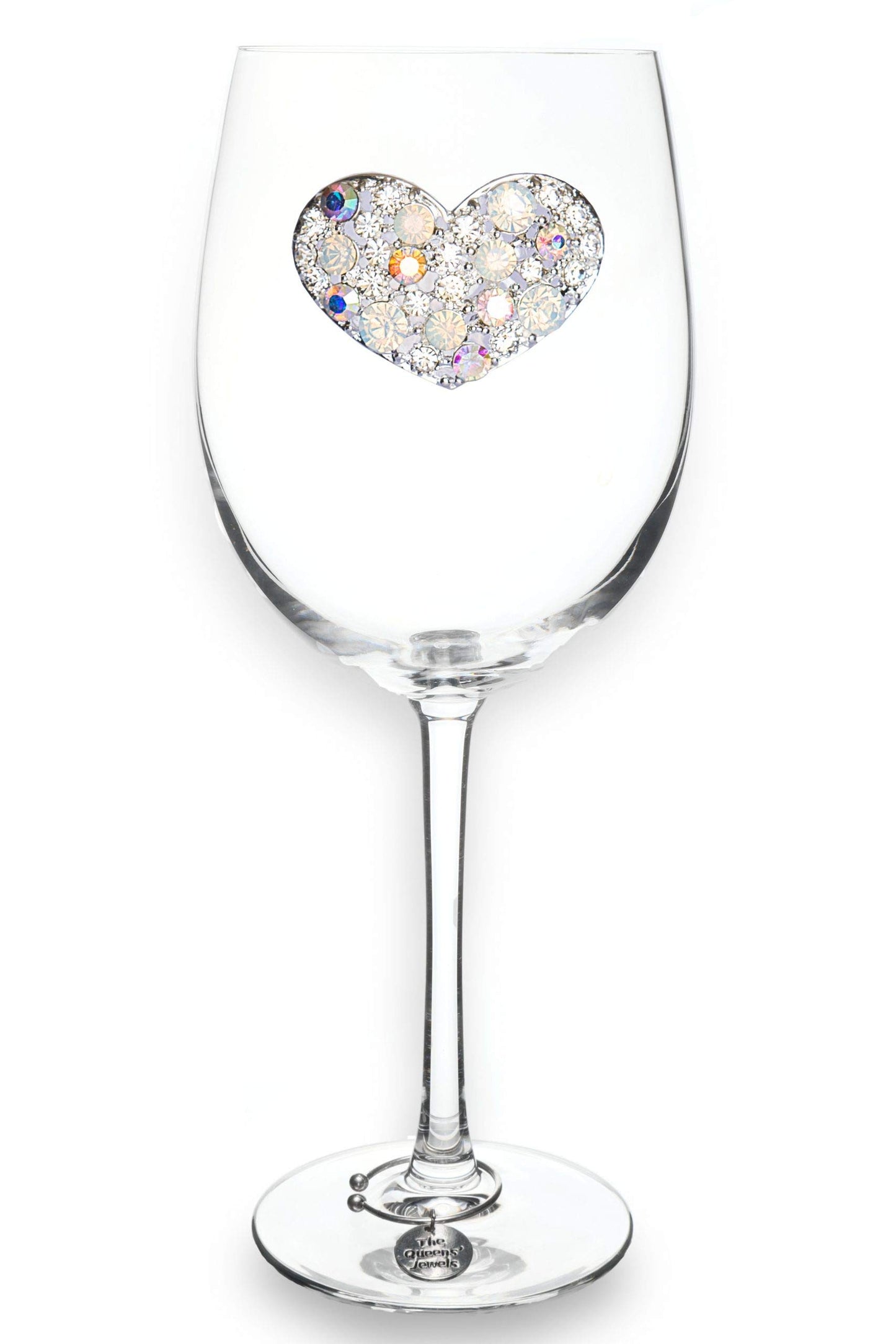THE QUEENS' JEWELS Multi Stone Heart Jeweled Stemmed Wine Glass, 21 oz. - Unique Gift for Women, Birthday, Cute, Fun, Not Painted, Decorated, Bling, Bedazzled, Rhinestone