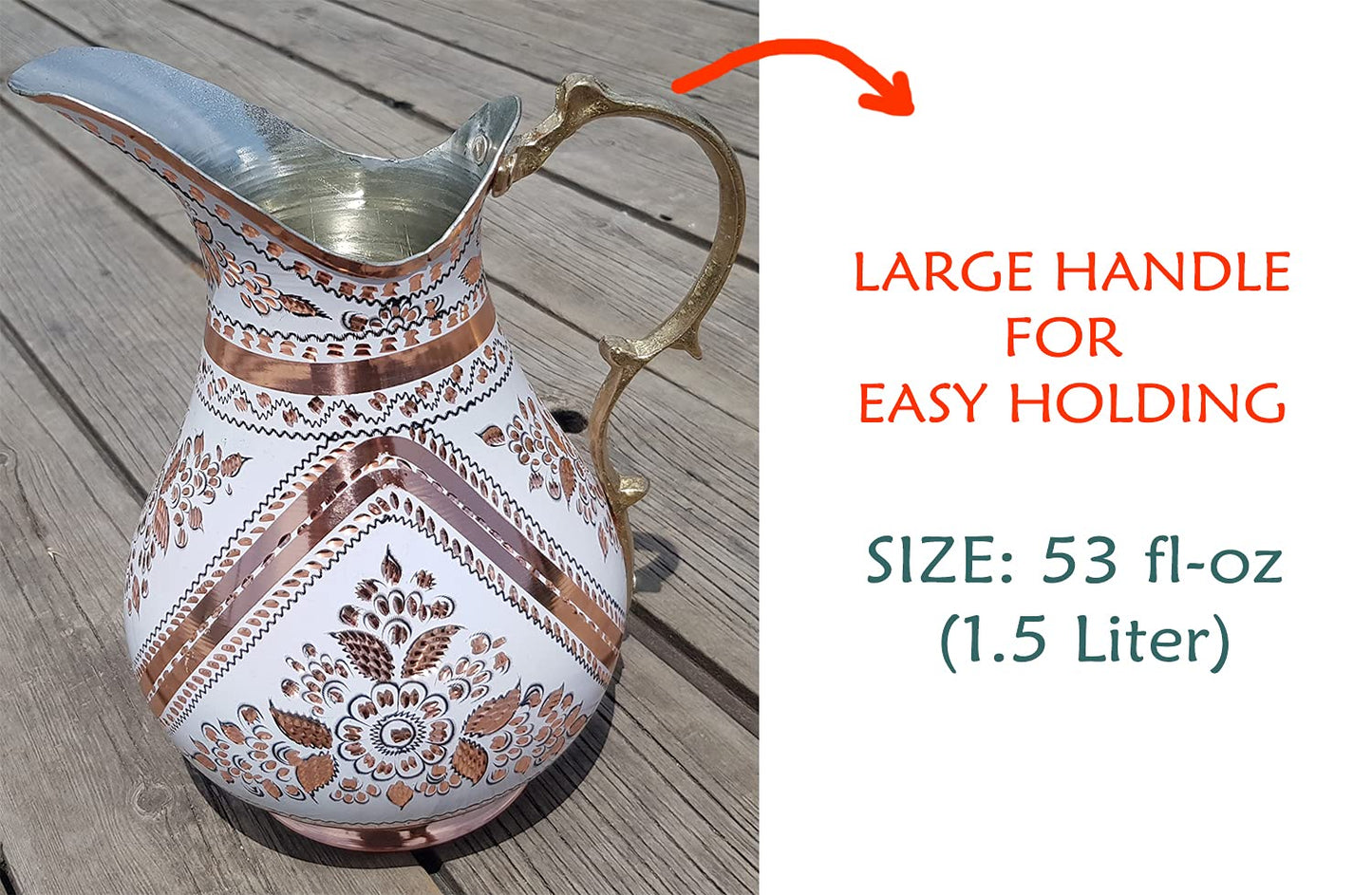 Copper Water Pitcher Jug for Drinking Hammered Ayurvedic Vessel Moscow Mule Metal Stainless Farmhouse Drinks Restaurant Kitchen Pure Container Silver Cups Milk Handmade Vintage Gallon Dispenser Fancy
