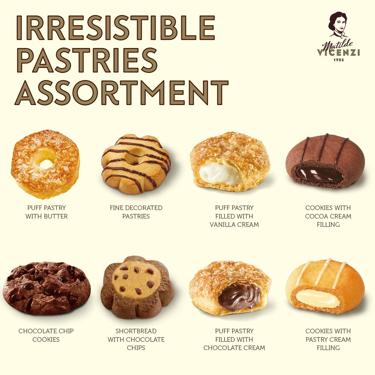 Matilde Vicenzi Roma Cookie Tin - Italian Pastries and Bakery Cookies in Individually Wrapped Trays - Bakery Dessert Gifts - Puff Pastry, Assorted Cookies in Italian Design Gift Tin 32oz (907g)
