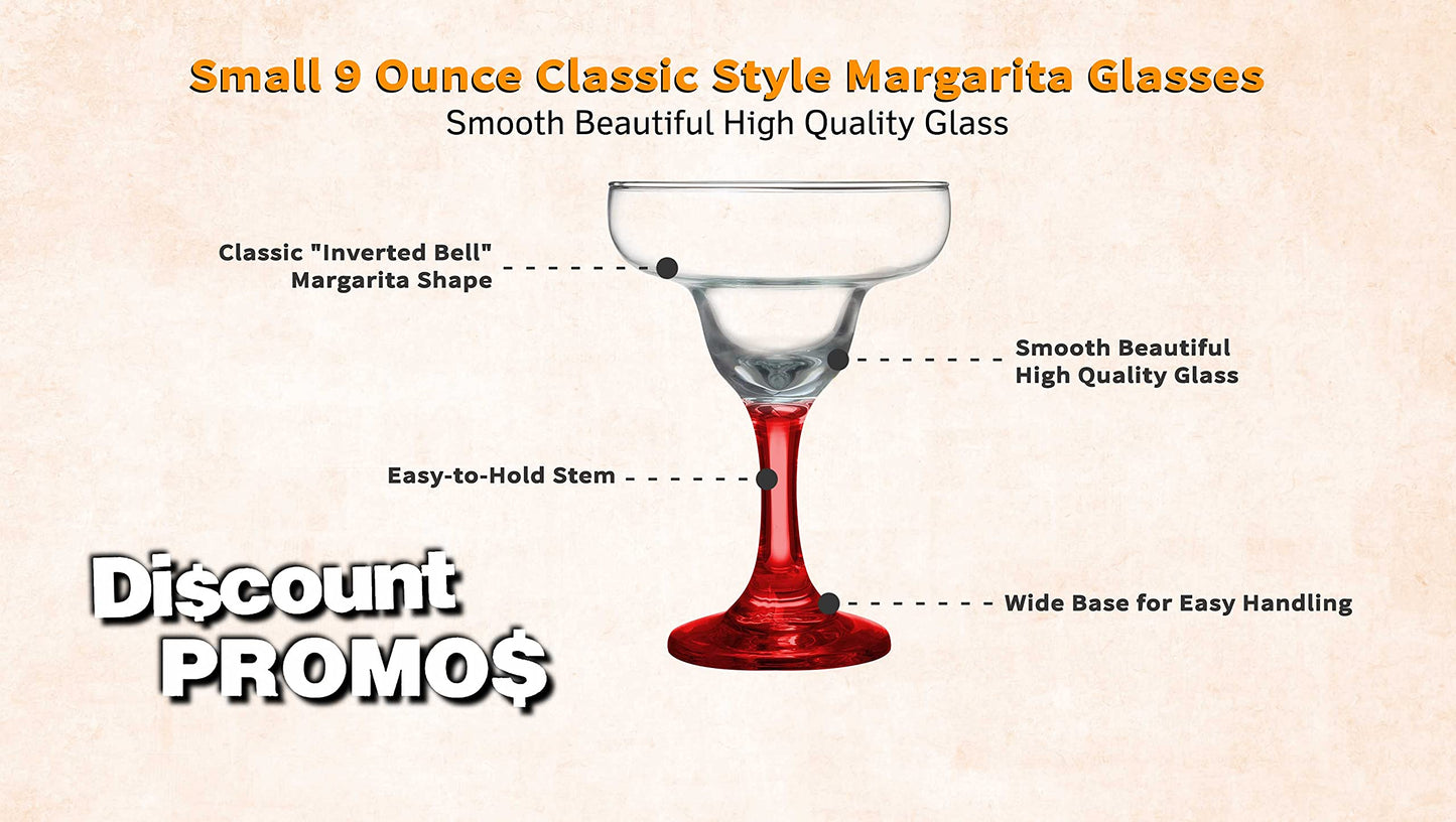 DISCOUNT PROMOS 10 Margarita Glasses Set, 9 oz. - Classic, Smooth, Barware, Glassware - Red