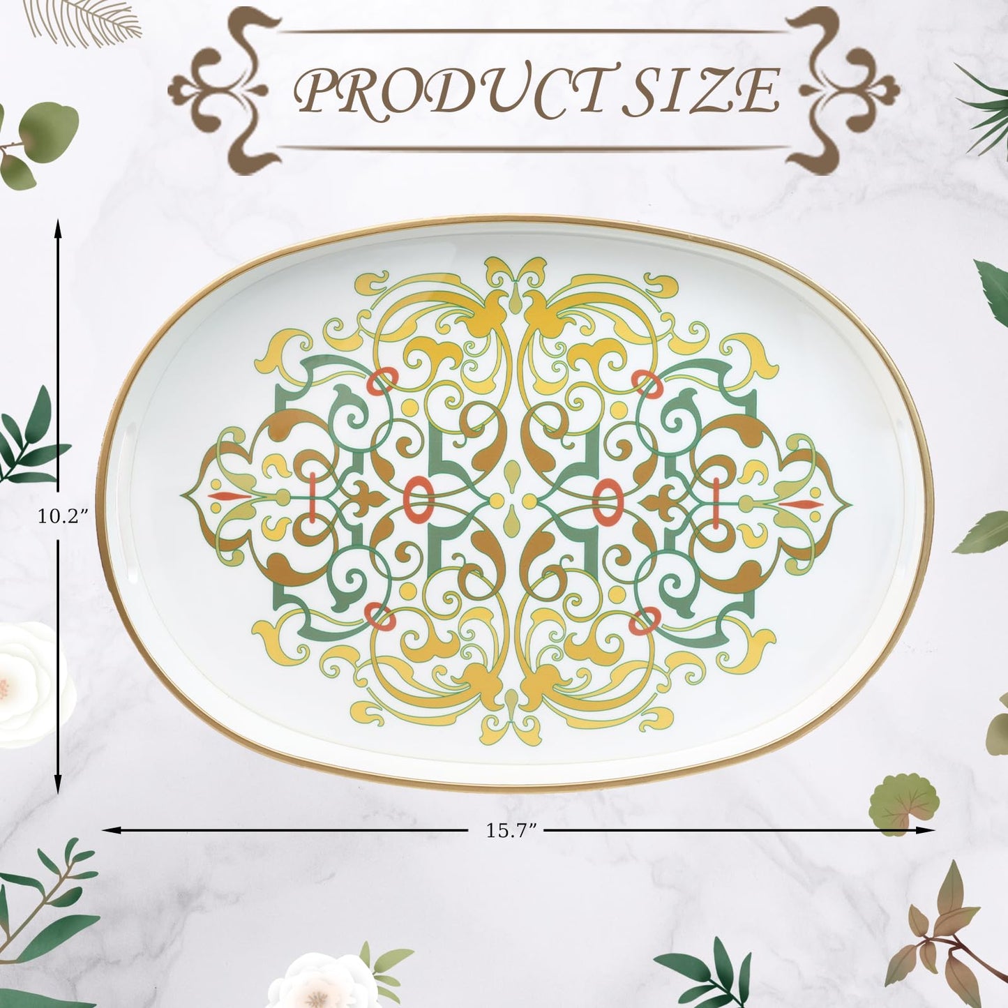 Omuriko Oval Plastic Serving Tray with Handles, Elegant Decorative Tray for Coffee Table, Ottoman, Living Room, Kitchen, and Outdoor Use