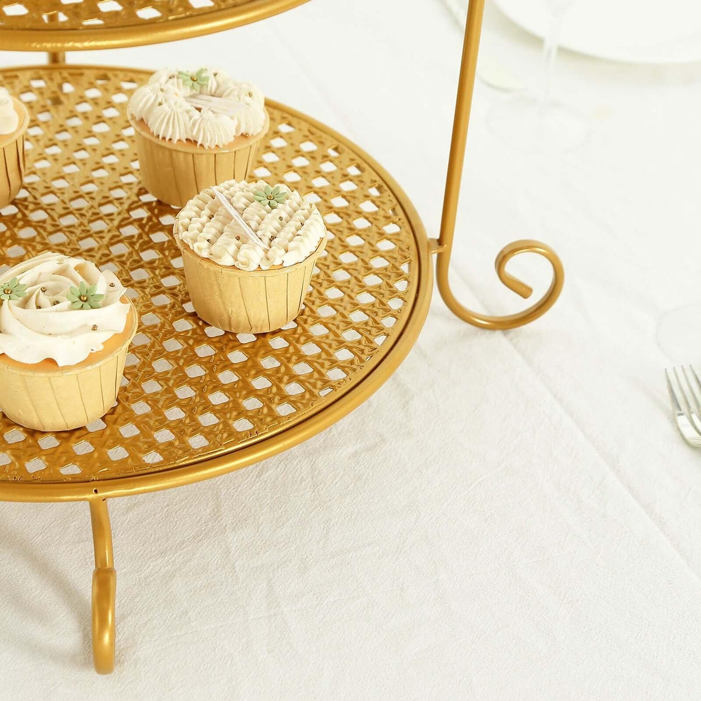 Efavormart 3-Tier Round Gold Metal Cake Stand with Crown Top, Cupcake Holder Dessert Display Stand - 32" Tall