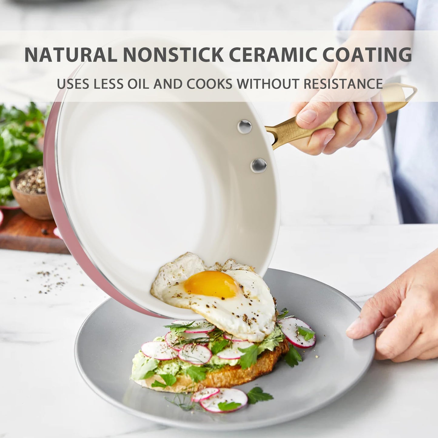 Ceramic Pots and Pans Set - Voniki Non-Toxic Cookware Set with Cooking Utensils Set, Kitchen Cookware Sets Dutch Oven Pot Saucepan Set Sauté Pan Frying Pan Set for Cooking Pot Gold Kitchenware Gift