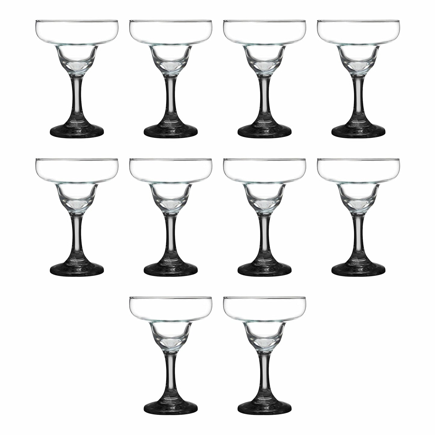 DISCOUNT PROMOS 10 Margarita Glasses Set, 9 oz. - Classic, Smooth, Barware, Glassware - Black