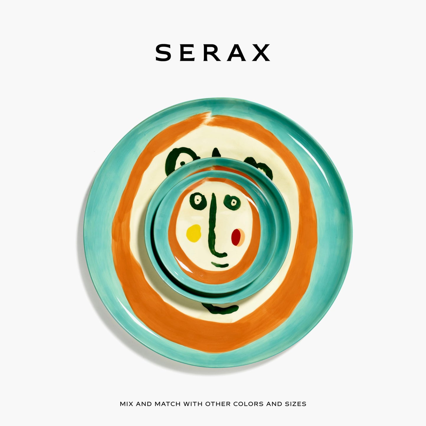 Serax Blue Serving Plate with Face | Feast tableware by Ottolenghi | Serving Tray Dish Set for 1 | Stoneware Microwave Safe Plates | Farmhouse Kitchen and Dinnerware Sets for Home, Party