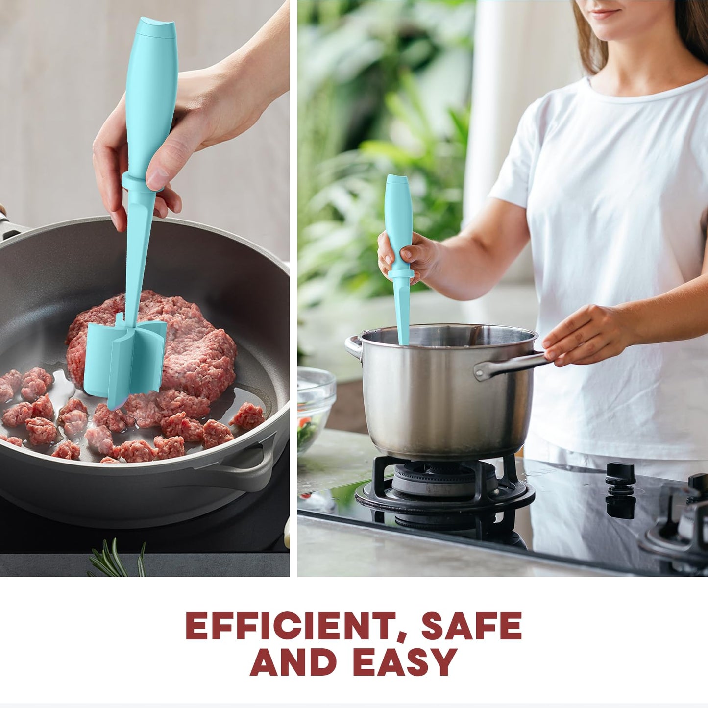 Meat Chopper, Hamburger Chopper, Premium Heat Resistant Masher and Smasher for Hamburger Meat, Ground Beef, Ground Turkey and More, Nylon Ground Beef Chopper Tool and Meat Fork, Mix Chopper-Aqua