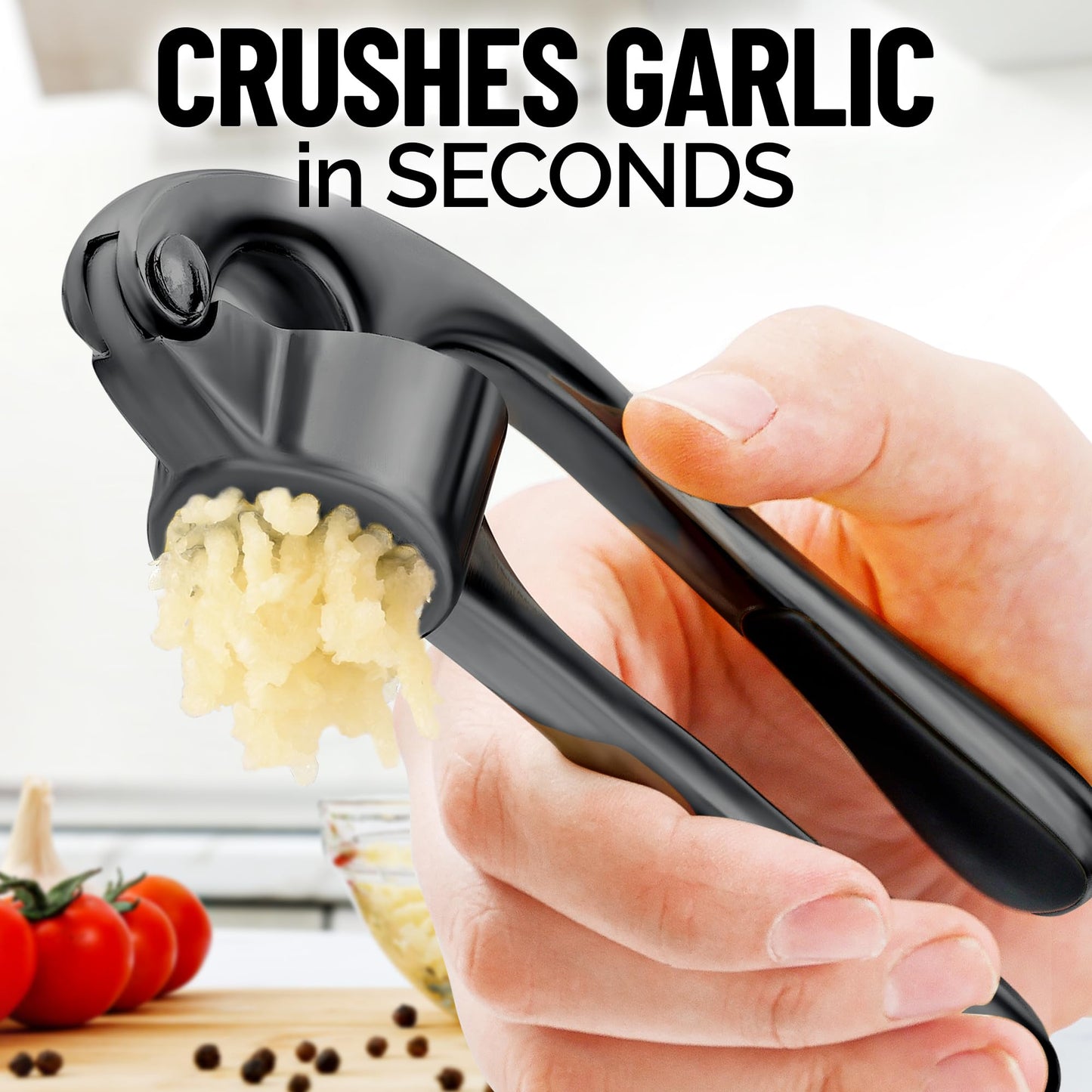 Zulay Kitchen Premium Garlic Press Set - Rust Proof and Dishwasher Safe Professional Garlic Mincer Tool - Easy-Squeeze, Easy-Clean with Soft, Ergonomic Handle - Silicone Garlic Peeler and Brush-Dark Gray