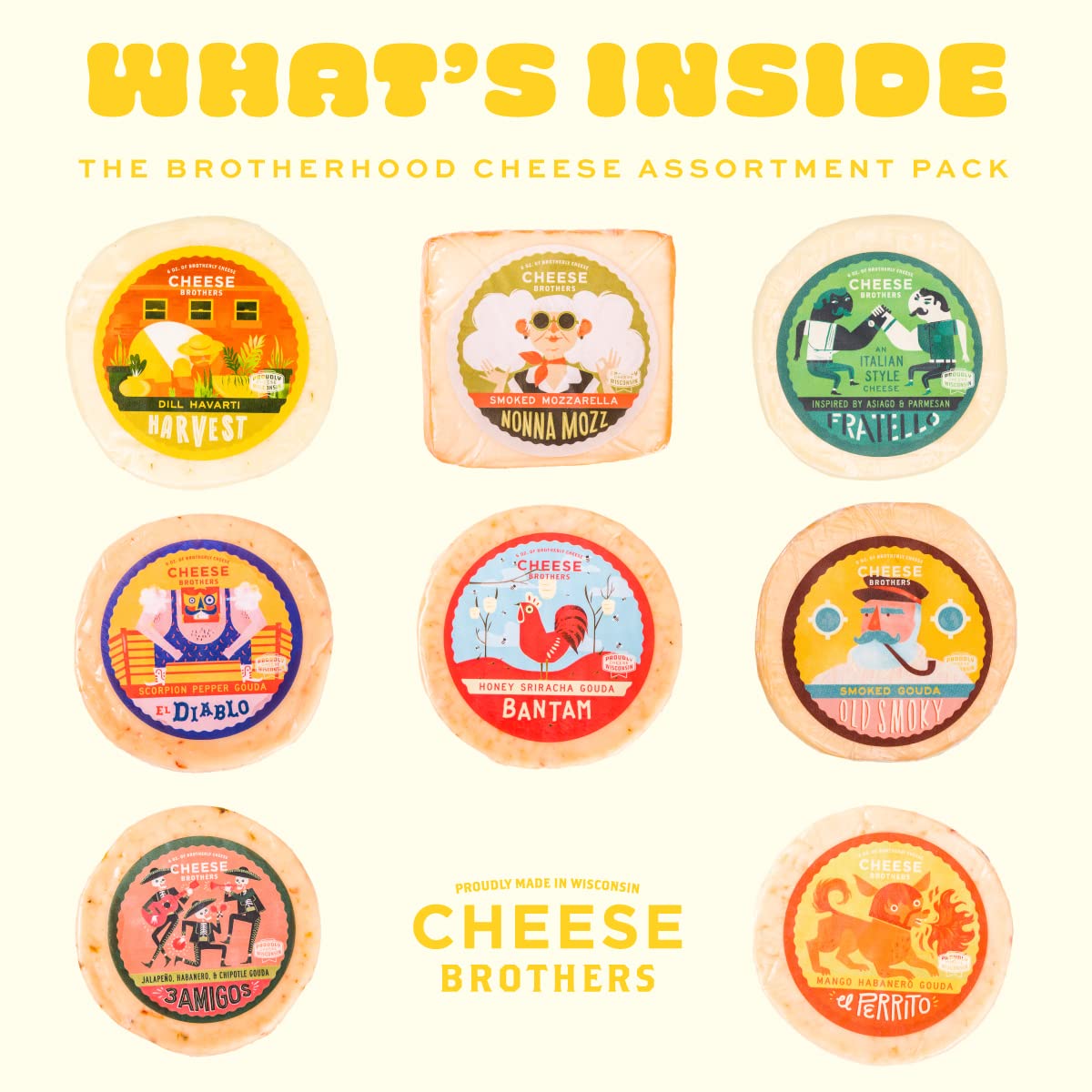 Cheese Bros. Brotherhood Gift Box, Fresh from Wisconsin, Assorted Gouda, Havarti, Mozzarella and Fratello