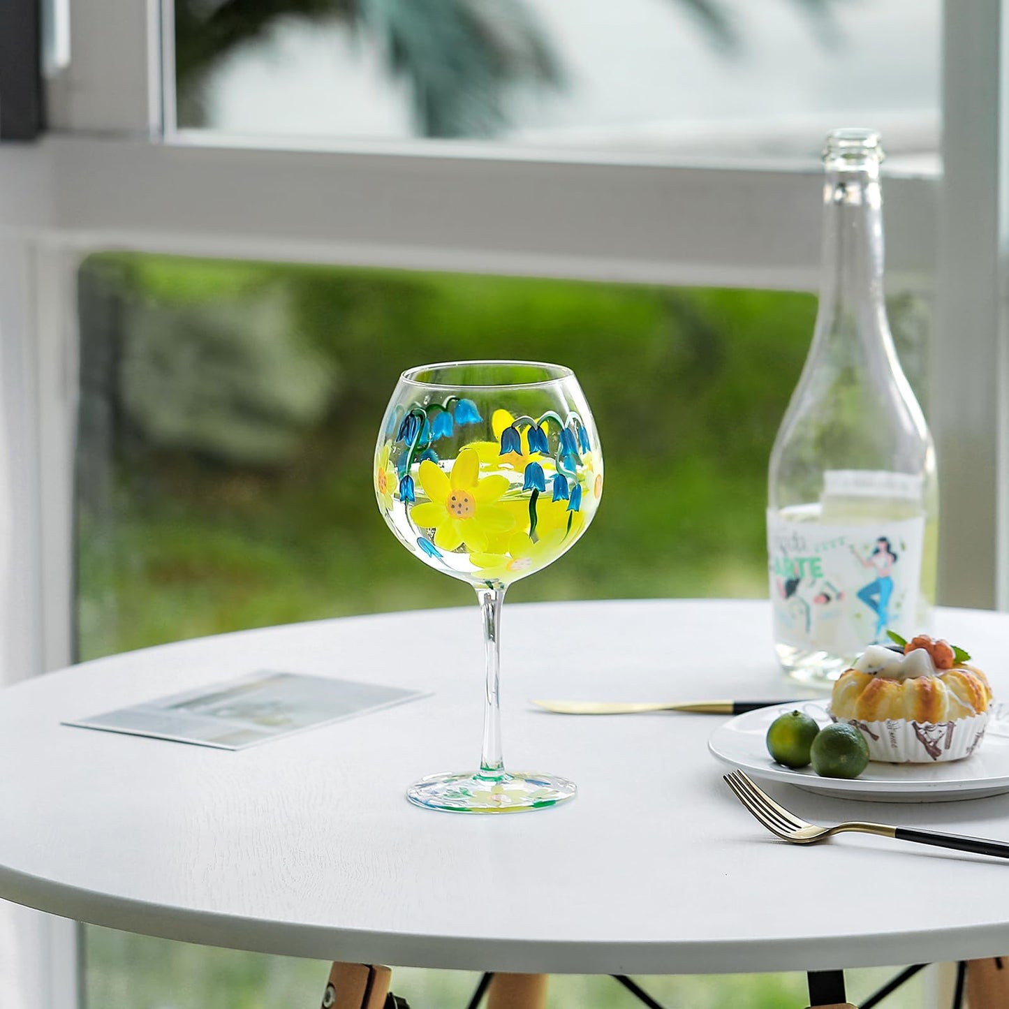 Hand-Painted Wine Glasses, Colorful Watercolor Flowers Artisan Painted, 20 Oz. Mixed Set of 4 Personalized Artisan Painted Different Flowers