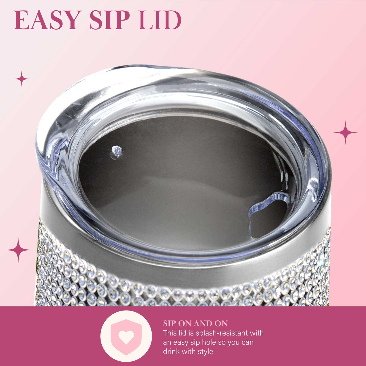 Paris Hilton Diamond Bling Wine Tumbler, Vacuum Insulated Stainless Steel with Easy Sip Lid, Bedazzled with Over 2500 Rhinestones, 12-Ounce, Silver