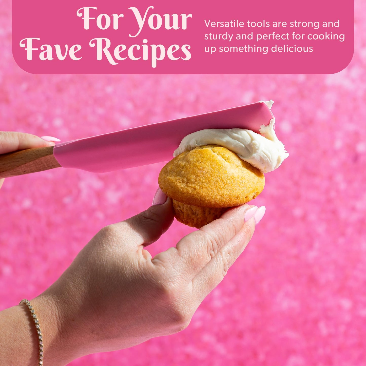 Paris Hilton Silicone Spatula Set, Heat Resistant Kitchen Utensils Tool Set includes a basting brush, all-purpose spatula, large spatula, spoon and spreader, 5-Piece Pink