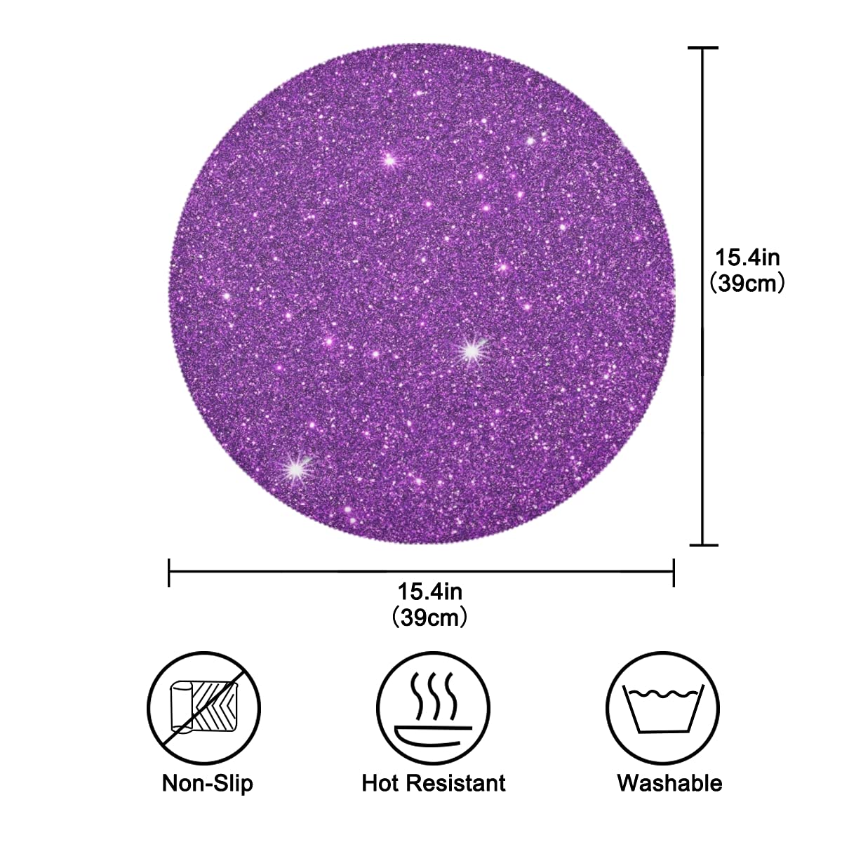 Placemats Purple Placemats Purple Dark Sparkly Glitter Shinning Place Mat Set of 4 Table Mats 15.4 inch for Kitchen Dining Table Holiday Party
