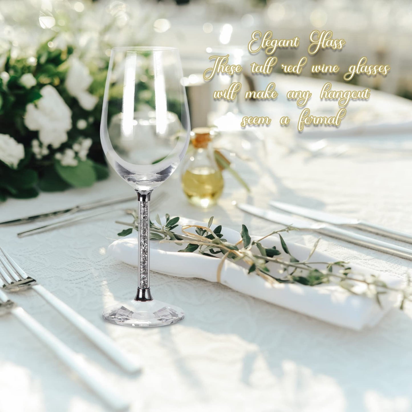 sugarchef Wine Glasses 2 Pieces Long Stem Filled with Crystals Elegant Wine Glasses for Home,Wedding, Parties, Anniversary (Silver)