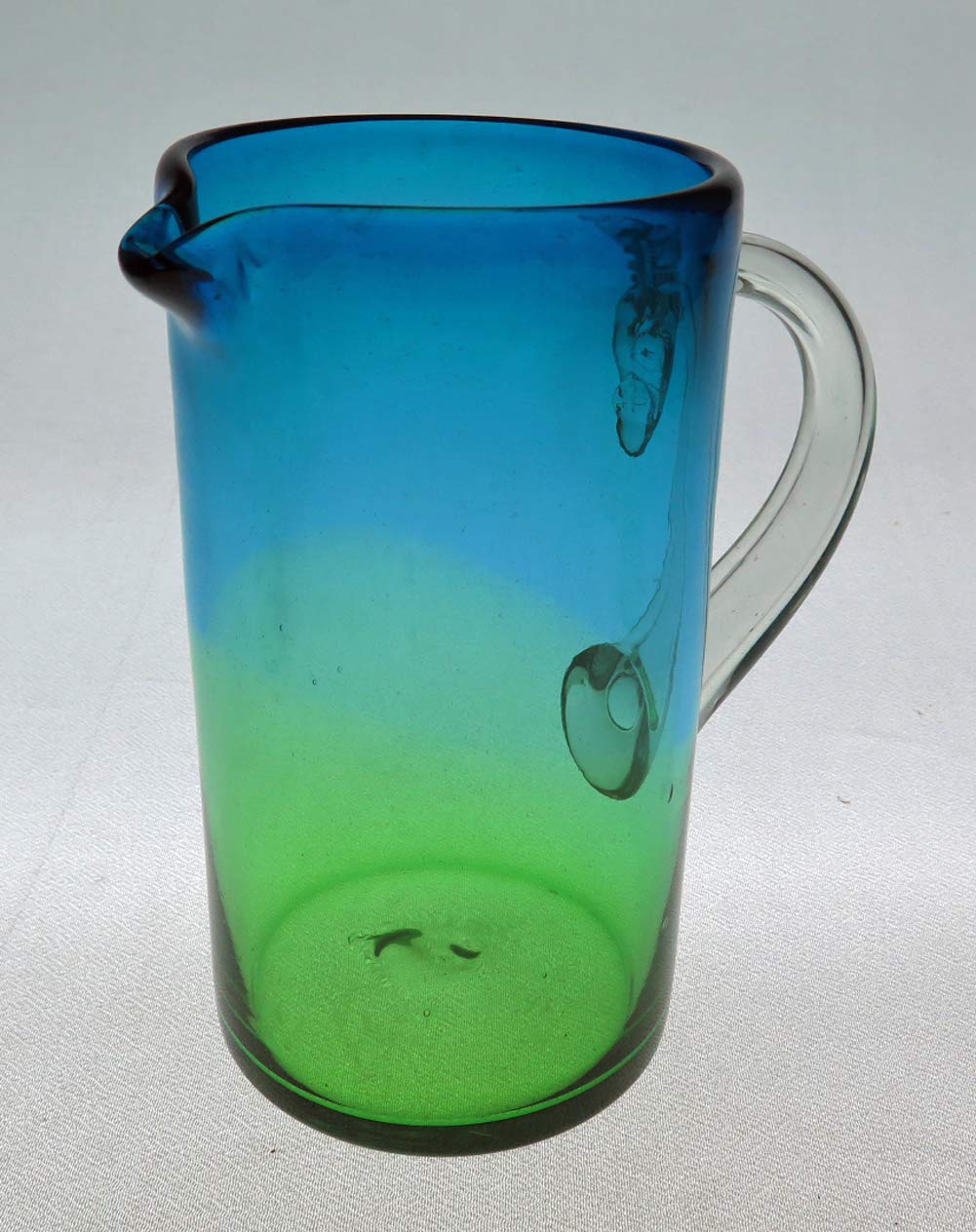 Mexican Glass Margarita or Juice Pitcher, Green and Turquoise Fade Design, Straight 64oz