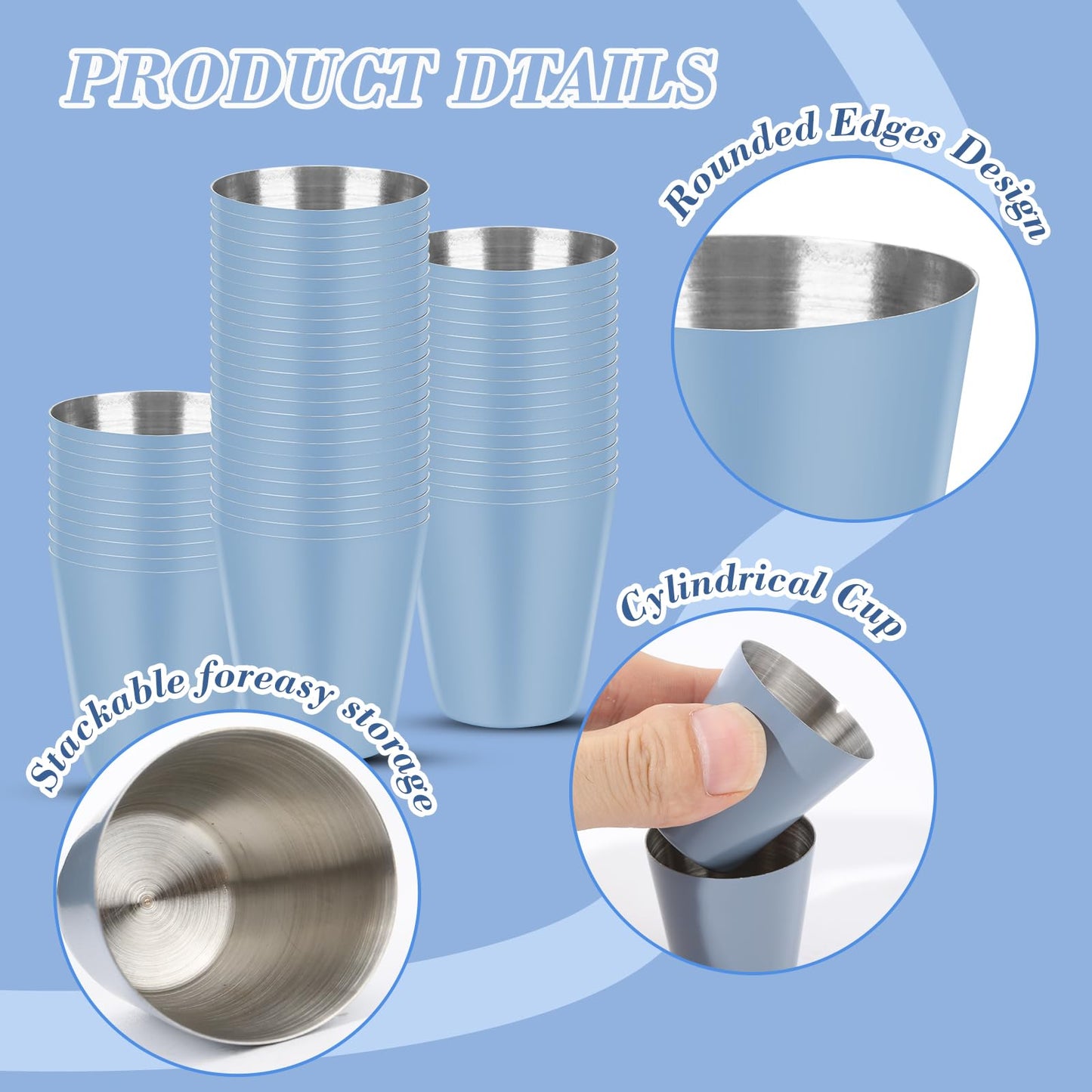 12 Pack Dusty Blue Cups Shot Glasses Set Of 12 Bachelorette Shot Glasses 1oz Metal Shot Glasses Stainless Steel Shot Glasses Small Shot Glasses For Bar Party Cocktail Restaurant Barware (1.5 Inch)