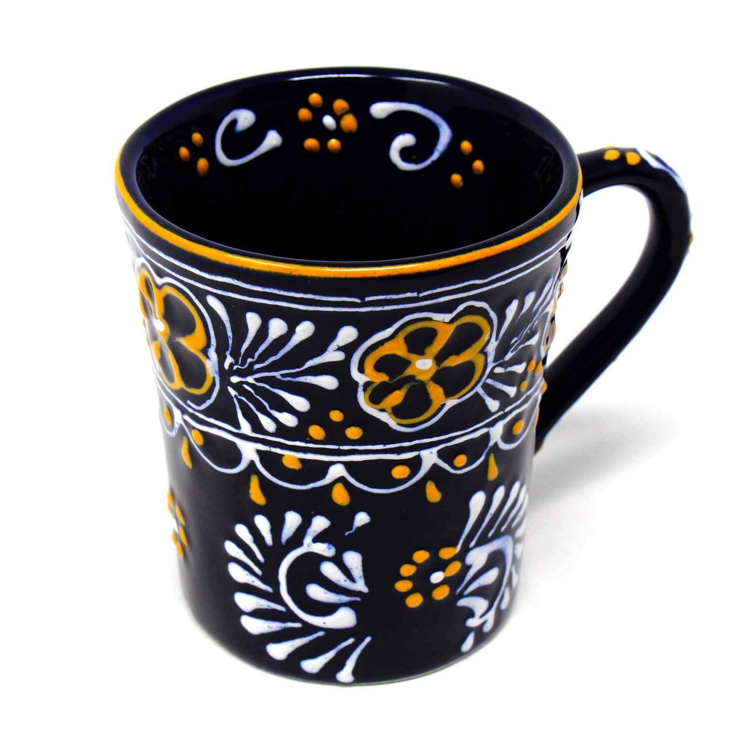 Global Crafts Encantada Handmade Hand-Painted Authentic Mexican Pottery Mugs (2-Pack, Blue Helecho)