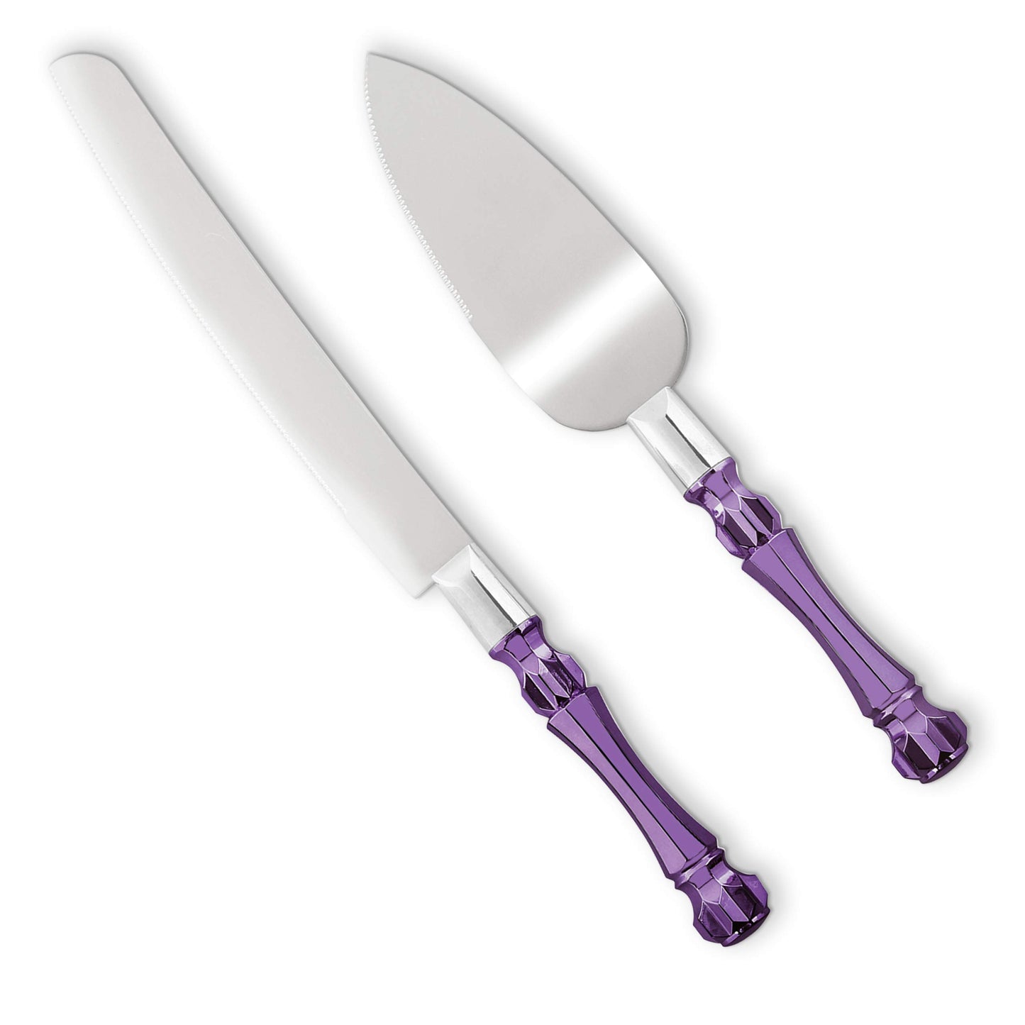 Wedding Cake Knife and Server Set Purple, Cake Cutter and Pie Spatula, Cake Server and Knife Set of 2 with Acrylic Handles, 1.2mm Thick Blades, Cutting Set for Wedding Cake, Birthdays, and Parties