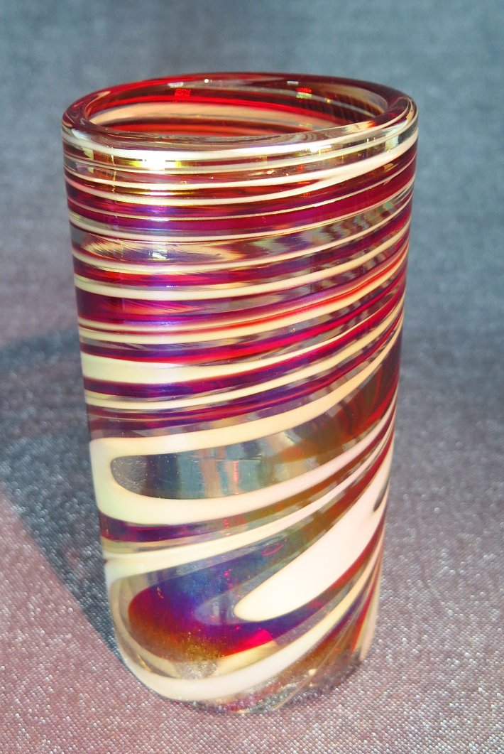 Hand Blown Glass Red White Swirl, Candy Cane design. (Set of 4)