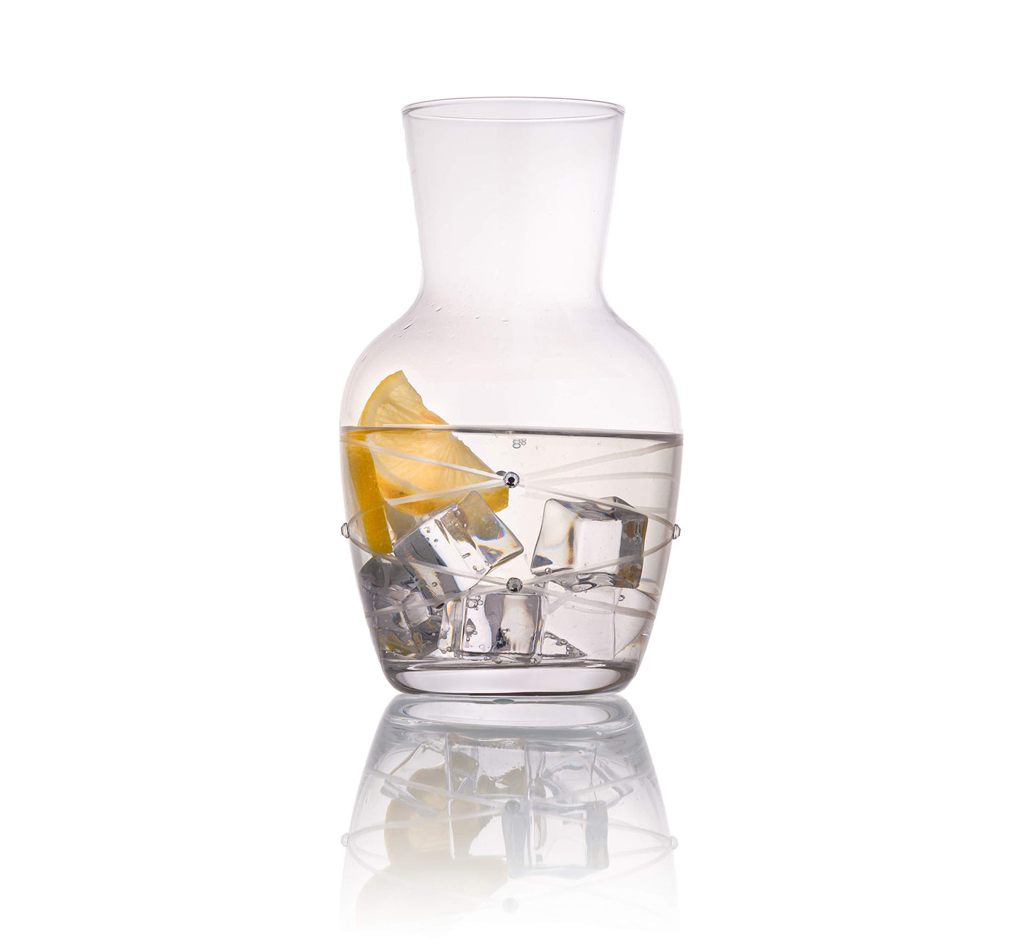 Trinkware Calici Nightstand Water Carafe With Tumbler - Etched Swirl Design With Stones - 2-Piece Water Set Pitcher and Cup