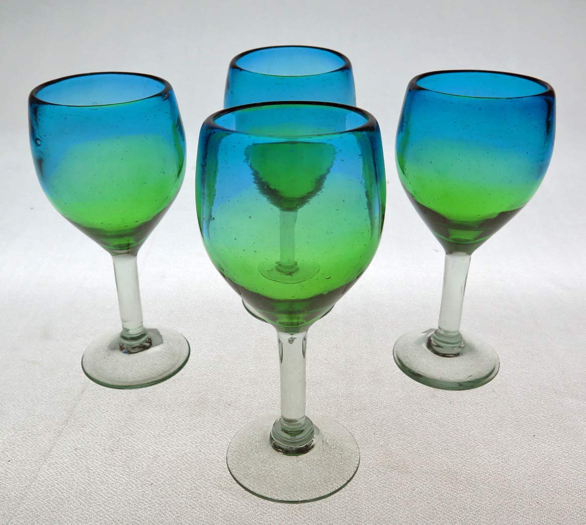 Eye4Art Wine glasses, Hand Blown, Turquoise and Green Fade, 10 oz