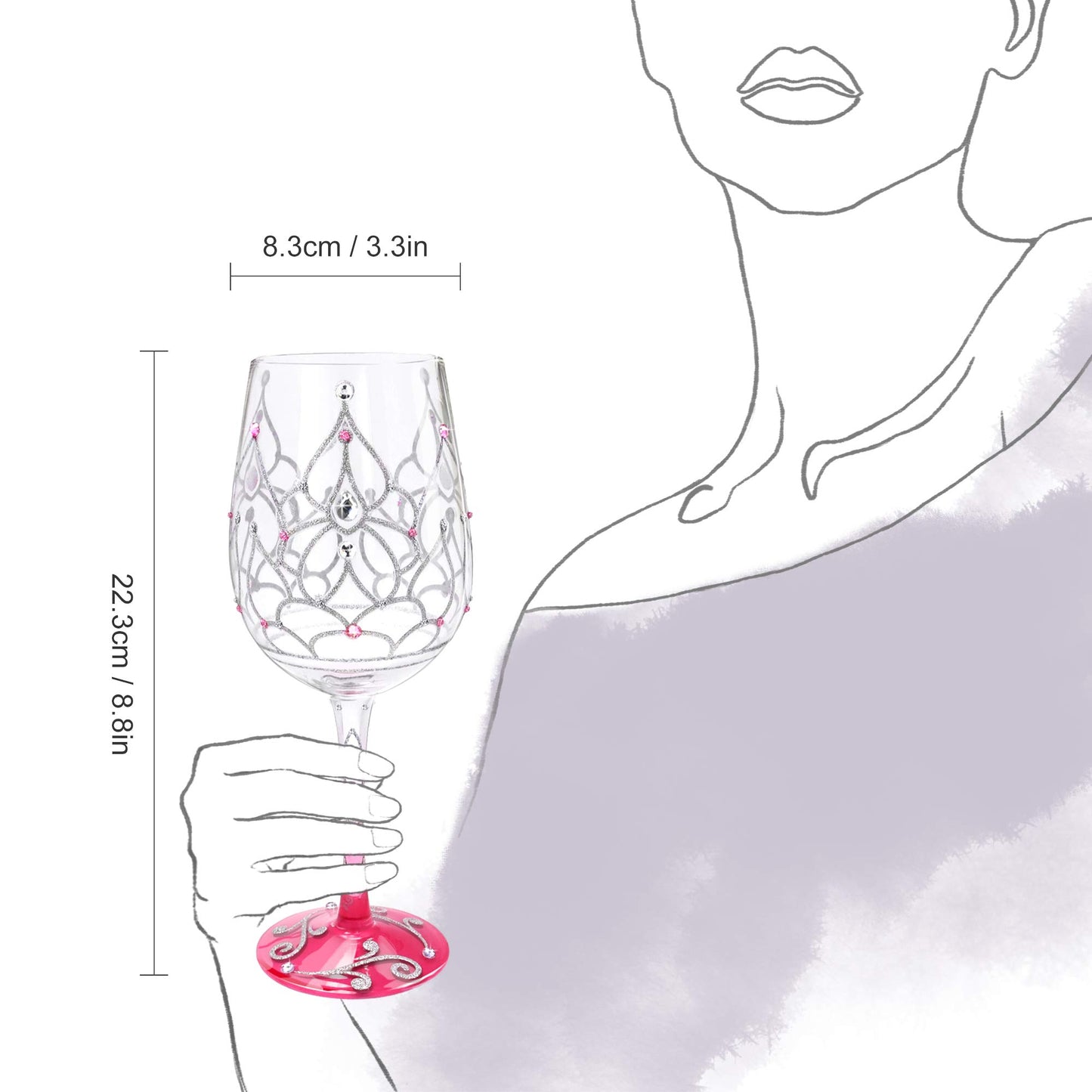NymphFable Colorful Wine Glass Princess Crown Artisan Painted Glass 15 oz Novelty Gift for Birthdays,Weddings,Valentine's Day