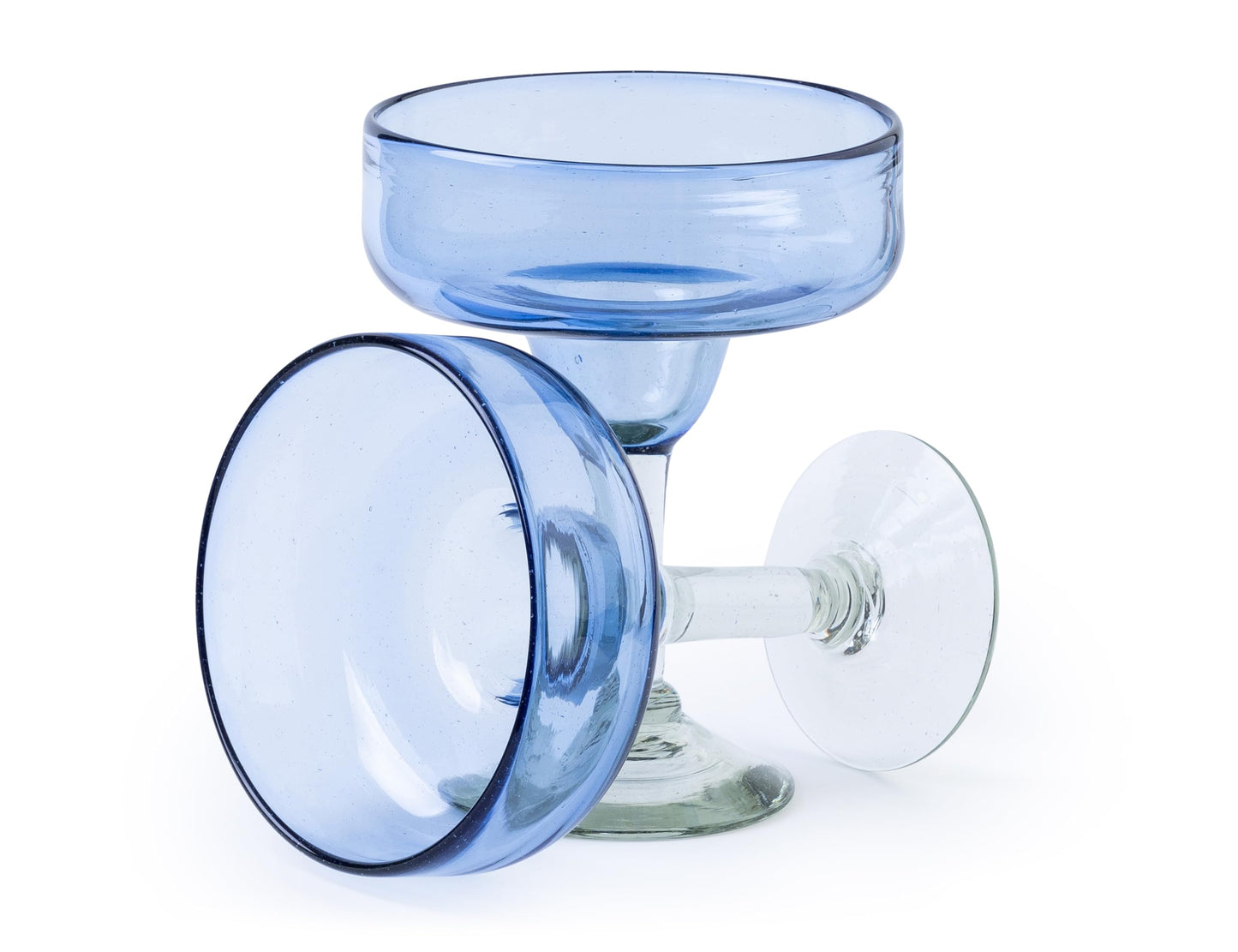 16 oz Hand Blown Mexican Margarita Glasses Set of 2 - Light Cobalt - MEXICAN GLASSWARE