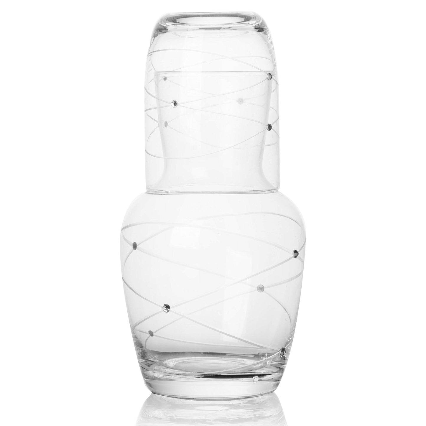 Trinkware Calici Nightstand Water Carafe With Tumbler - Etched Swirl Design With Stones - 2-Piece Water Set Pitcher and Cup