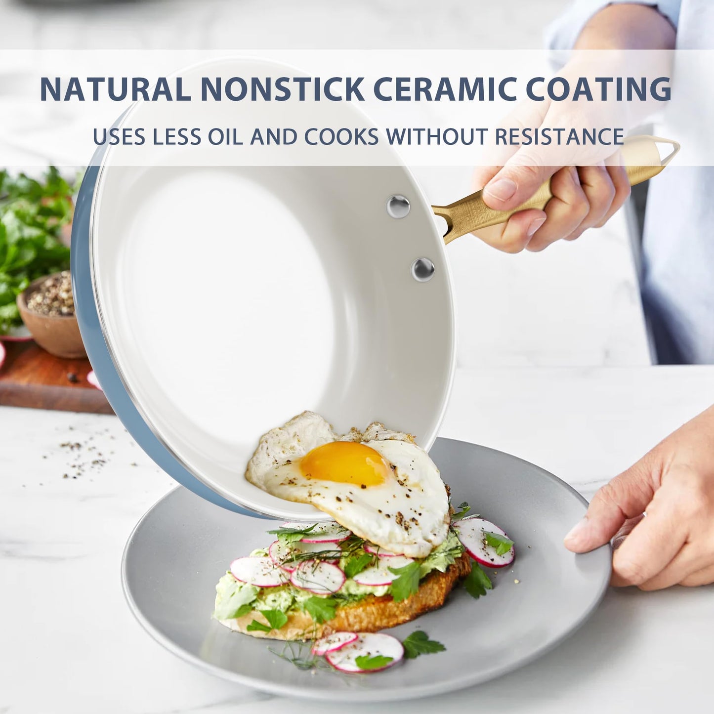 Kitchen Cookware Set - Voniki 16-Piece Ceramic Pots and Pans Set Non-Stick, Nonstick Cookware Sets with Cooking Utensils Set, Non-Toxic Cookware Set Cooking Pan Set for Cooking Pot Gift