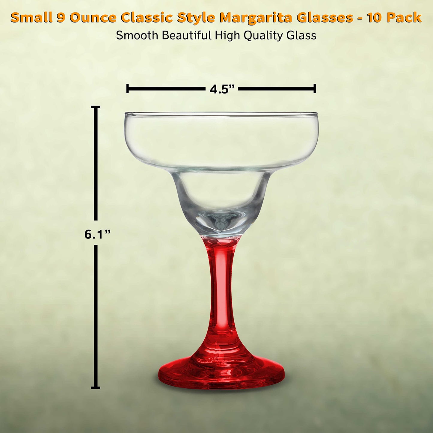 DISCOUNT PROMOS 10 Margarita Glasses Set, 9 oz. - Classic, Smooth, Barware, Glassware - Red