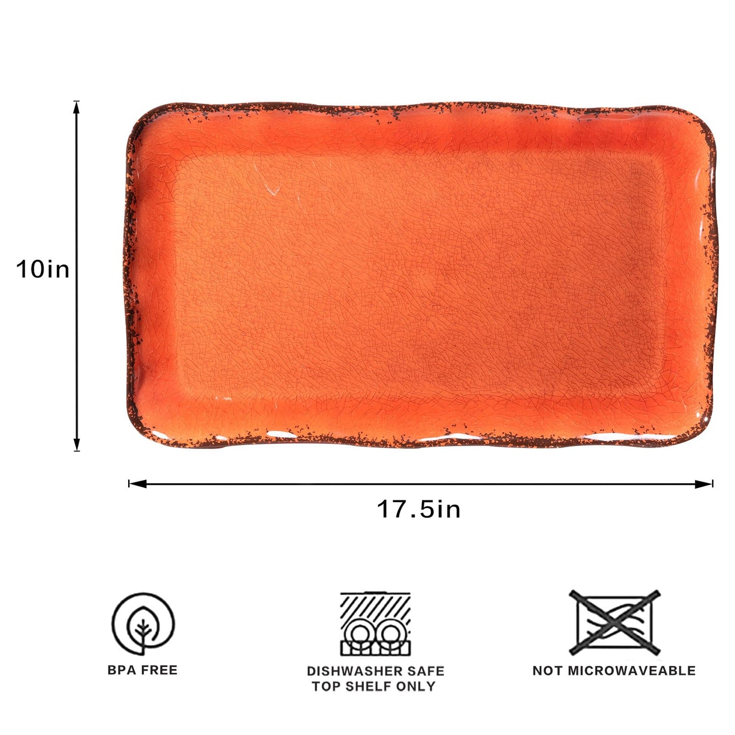 Tangerine Melamine Serving Tray/Platters Set of 2, 17.5" x 10", 2-Piece Large Rectangular Melamine Platter Set for Serving Food, Orange
