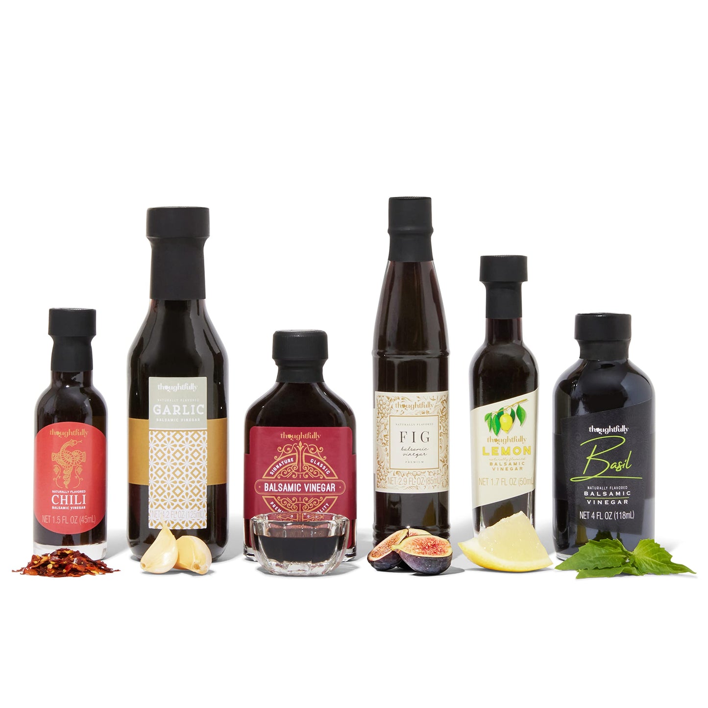 Thoughtfully Gourmet, Balsamic Vinegar Gift Set, Flavors Include Fig, Chili, Garlic and More, IGP Certified, Crafted in Modena, Italy, Halal Certified, Pack of 6