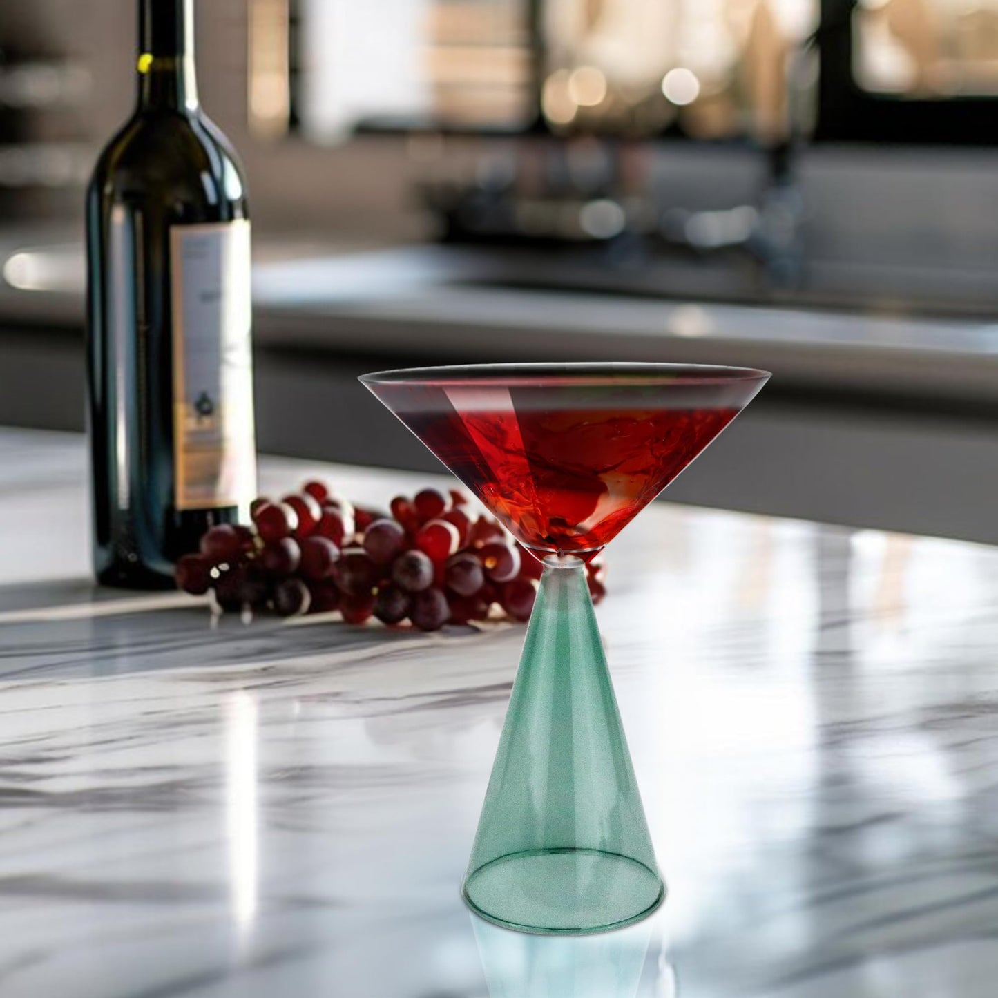 Gusto Buono 8.4oz Martini Glasses – Set of 4 Drinkware with Sea Green Stem Geometric Design | Heat-Resistant, Dishwasher & Microwave Safe | Perfect for Martinis, Cocktails, Home, Parties, & Gifts