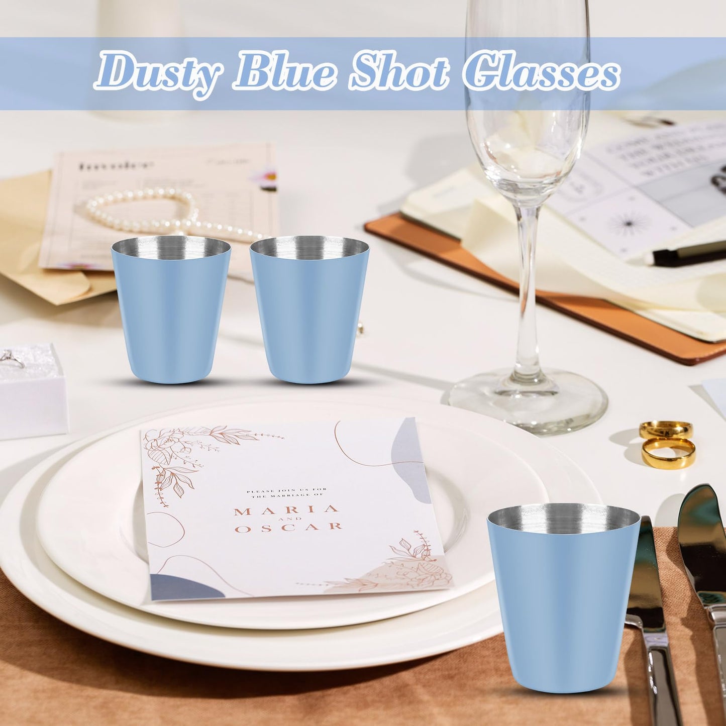 12 Pack Dusty Blue Cups Shot Glasses Set Of 12 Bachelorette Shot Glasses 1oz Metal Shot Glasses Stainless Steel Shot Glasses Small Shot Glasses For Bar Party Cocktail Restaurant Barware (1.5 Inch)