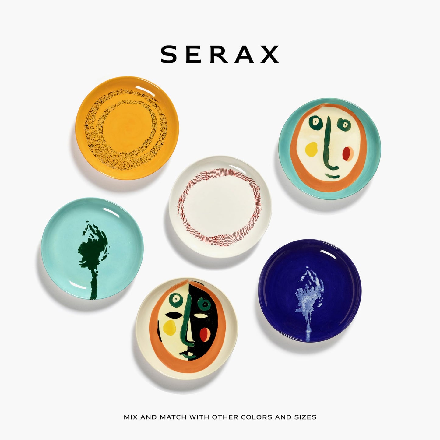 Serax Blue Serving Plate with Face | Feast tableware by Ottolenghi | Serving Tray Dish Set for 1 | Stoneware Microwave Safe Plates | Farmhouse Kitchen and Dinnerware Sets for Home, Party